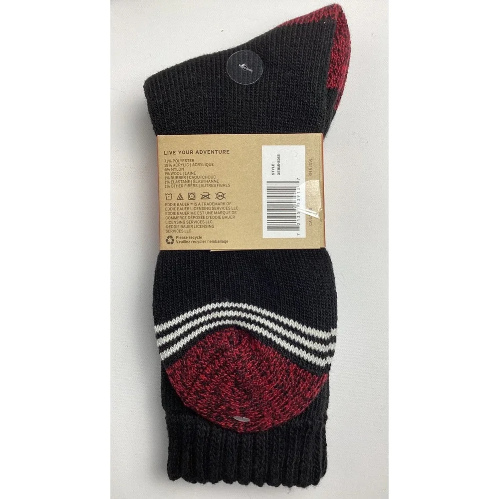 Eddie Bauer 2-Pair Black Heat Thermal Long Heavyweight Crew Socks Size 7-12
